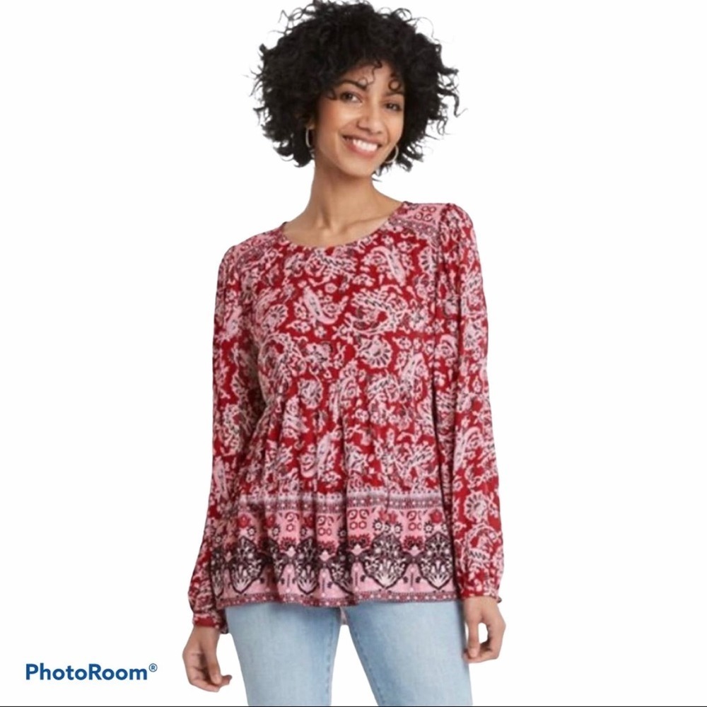 Knox Rose Long Sleeve Multi-tiered Crewneck Top XS